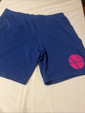 Armani Exchange Royal Blue Shorts with Pink Logo Accent